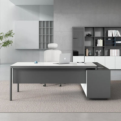 Moderne L-vormige PANEL Hout Administratief kantoormeubel Schrijftafel en stoel voor baas CEO
