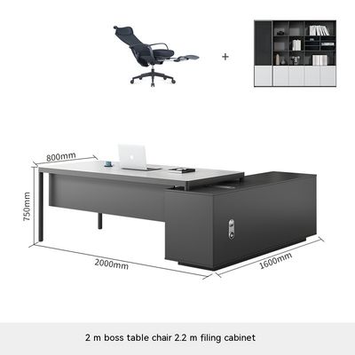 Moderne L-vormige PANEL Hout Administratief kantoormeubel Schrijftafel en stoel voor baas CEO