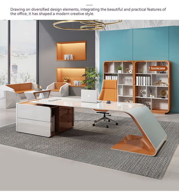 Office meubels Luxe Design Glanzend Executive Desk met L-vorm en lange grootte kast