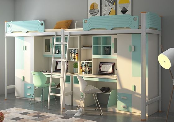 Hotel Staal Bunk Bed Met Schrijftafel Trappen Door de klant verstrekt en Moderne slaapkamermeubilair