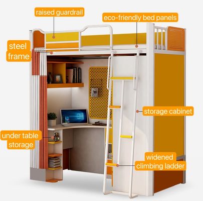 Hotelmeubilair Metalen enkelvoudige dubbele student IJzeren slaapkamerbed met kast en bureau