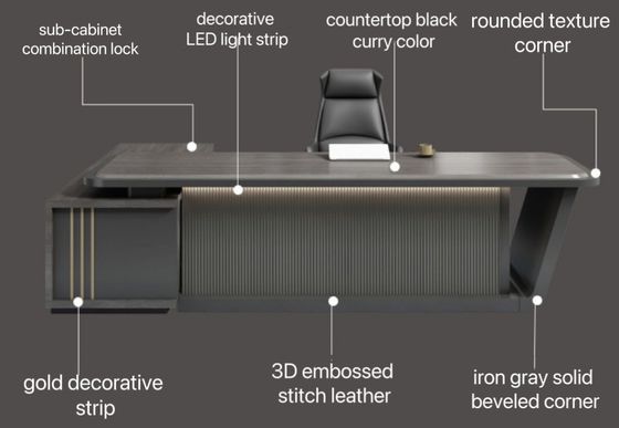 Hightech zwarte baas manager kantoor tafel en stoel combinatie voor klant verstrekt