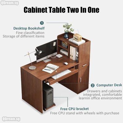 Minimalistische computertafel met boekenplank en lade