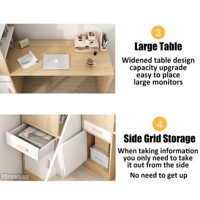 Minimalistische computertafel met boekenplank en lade
