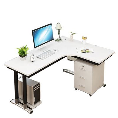 Houten bureau- en werkplektafel in L-vorm met heffunctie