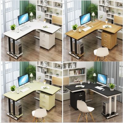 Houten bureau- en werkplektafel in L-vorm met heffunctie