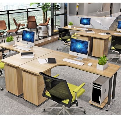 Houten bureau- en werkplektafel in L-vorm met heffunctie