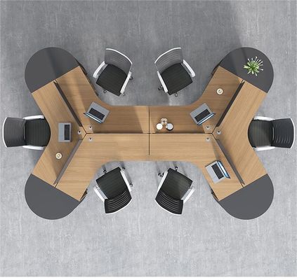 Eenvoudige en moderne kantorenmeubilair Hoek combinatie Personeel tafel voor 3/6 personen