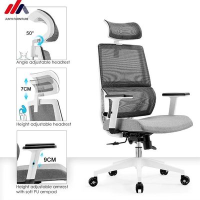 Grauwe kantorenstoel met aluminiumbasis De ultieme ergonomische zitoplossing
